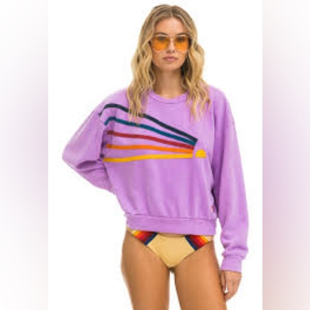 AVIATOR NATION DAYDREAM UNISEX RELAXED CREW SWEATSHIRT - NEON PURPLE